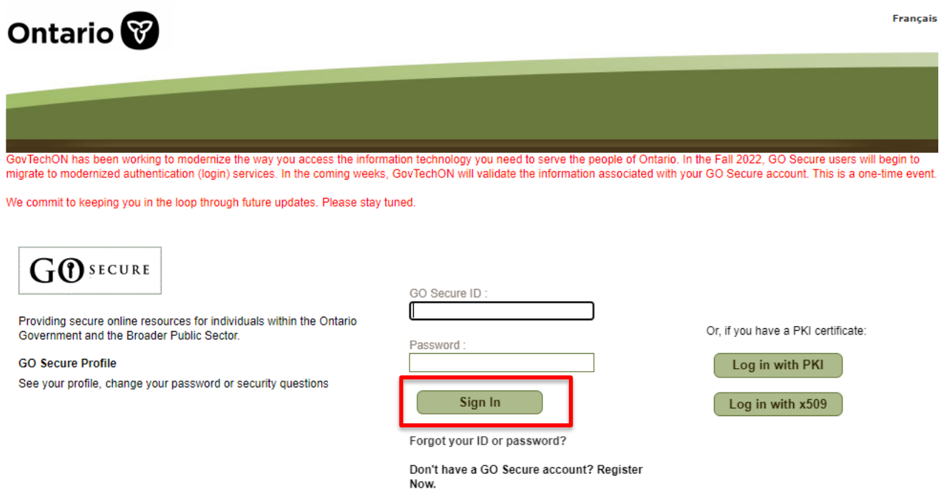 GO Secure login screen, users should enter email and password